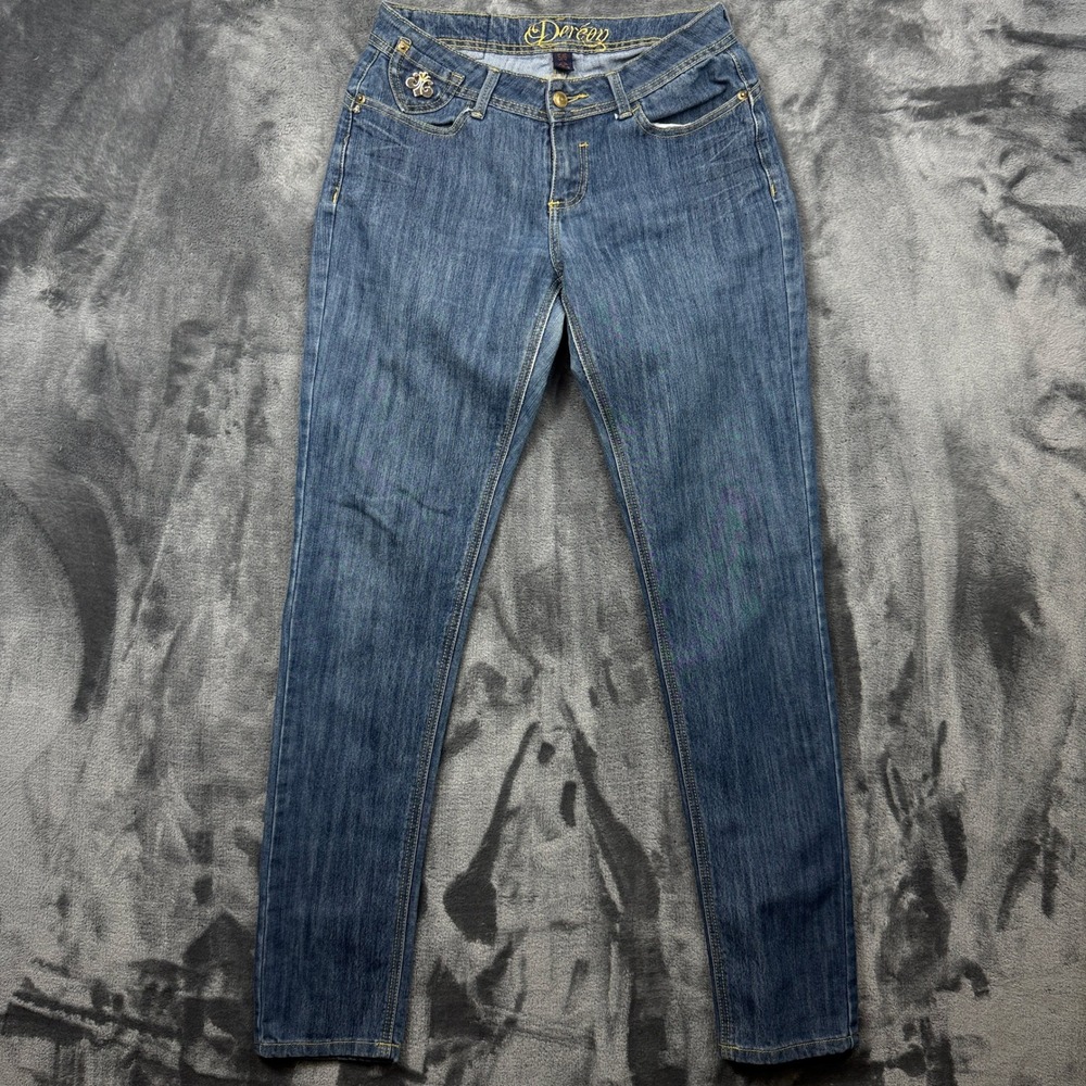 Dereon Jeans Womens 5/6 Blue Gold Embroidered Slim Fit Low Rise Stretch Denim